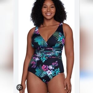 Aqua Green Women's Waist Detail Over The Shoulder One Piece Swimsuit - XL